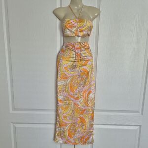 Beginning Boutique Orange and Pink Swirl Skirt Set